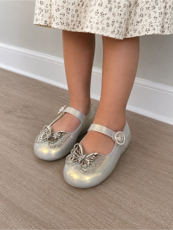 Mini Melissa Other - Mini Melissa Metallic Kids Dress Shoes with Butterfly Accent